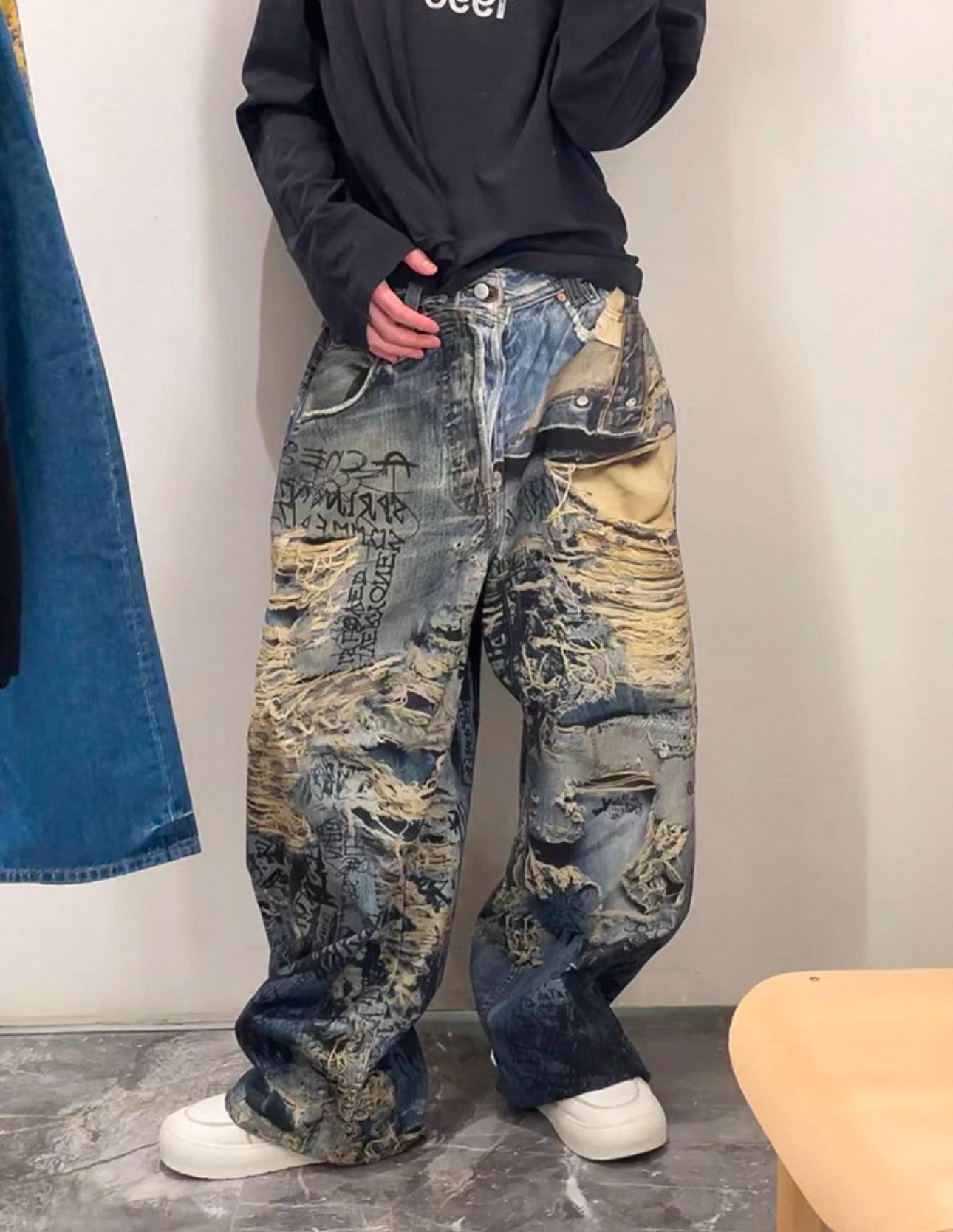 damage print denim A8