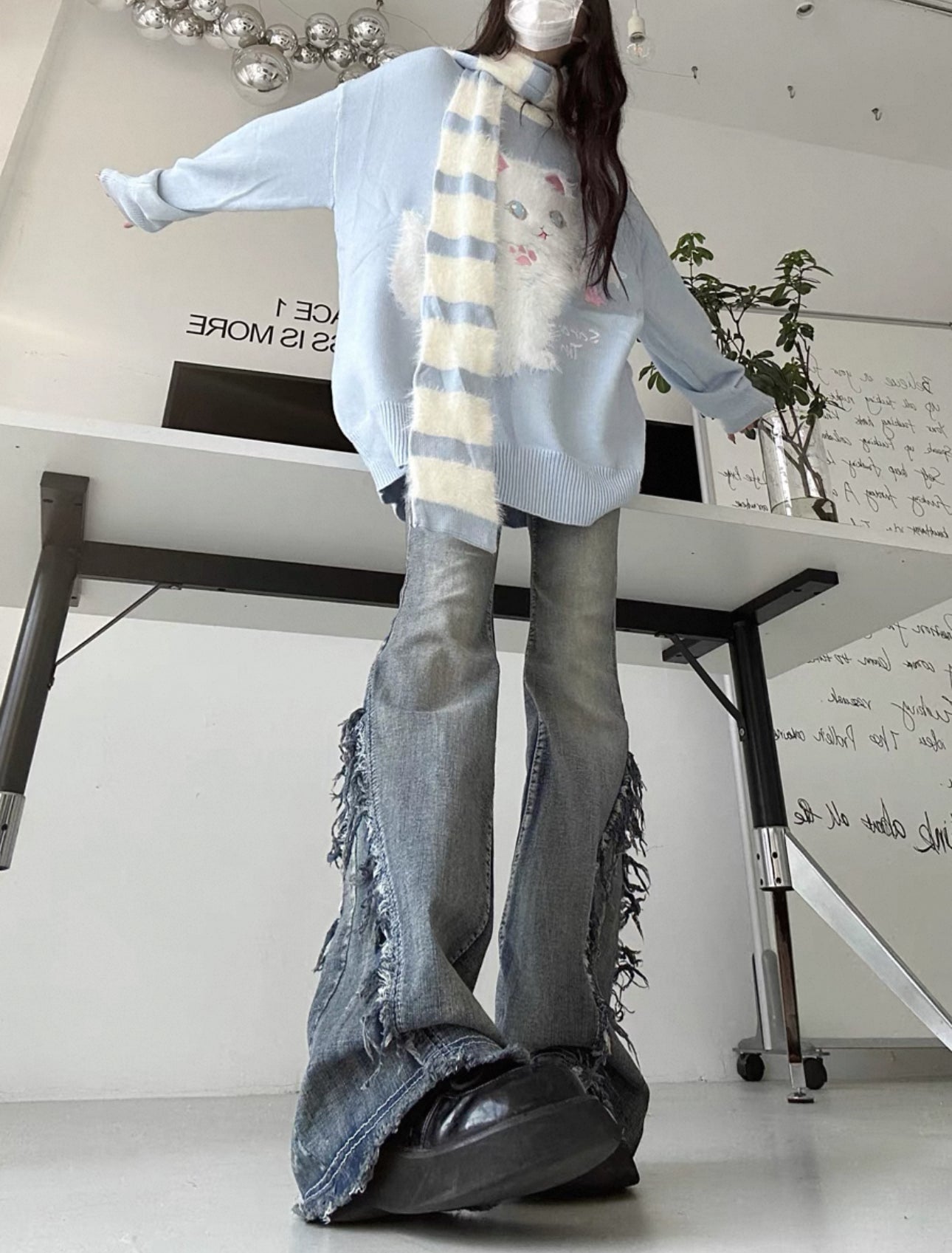 flare denim pants A26