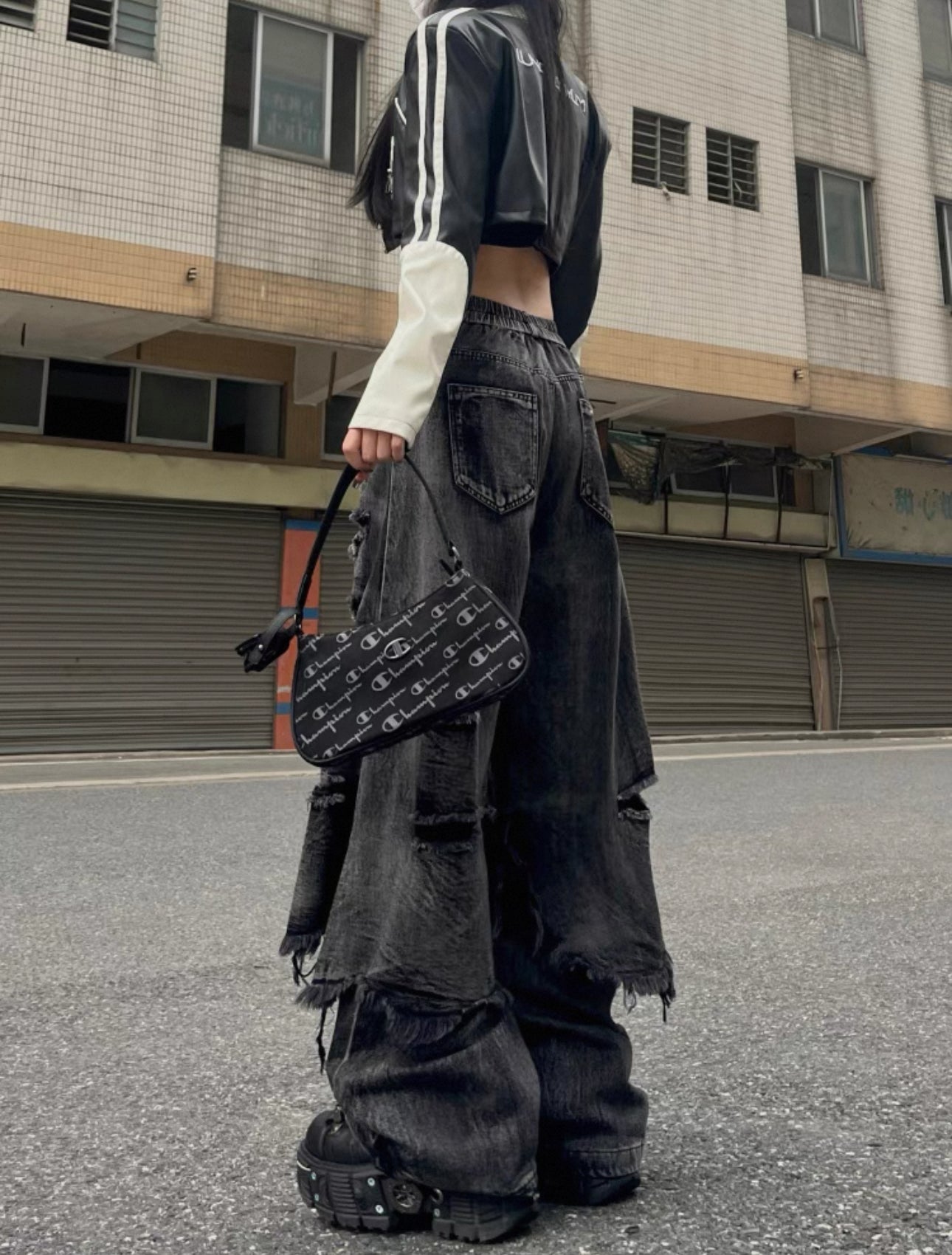 wide damage denim A131