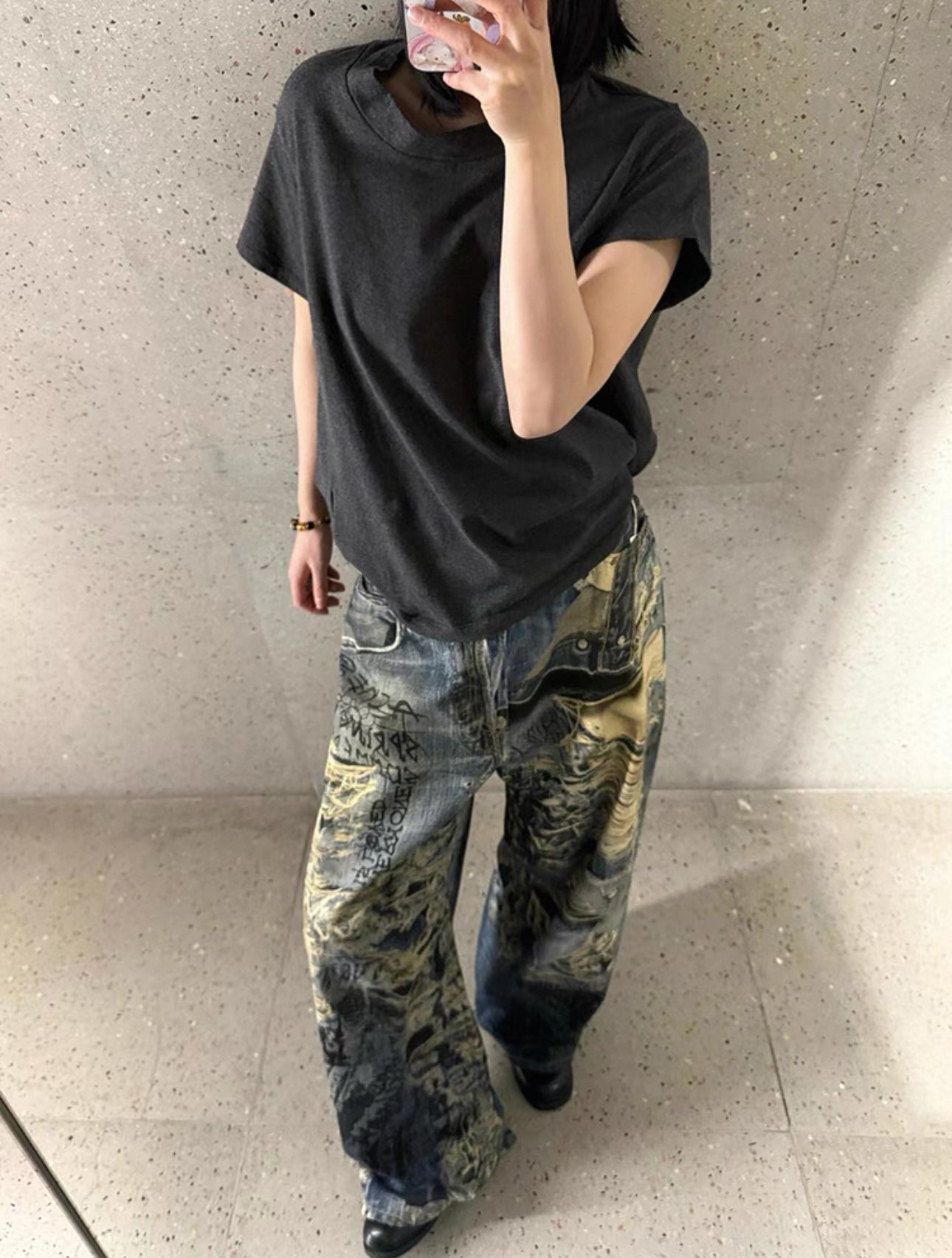 damage print denim A8