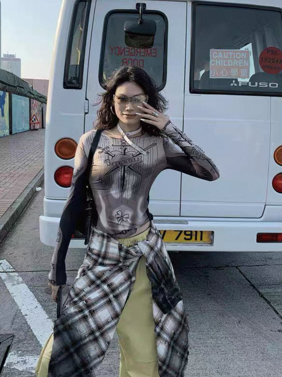 see-through chain tops A81