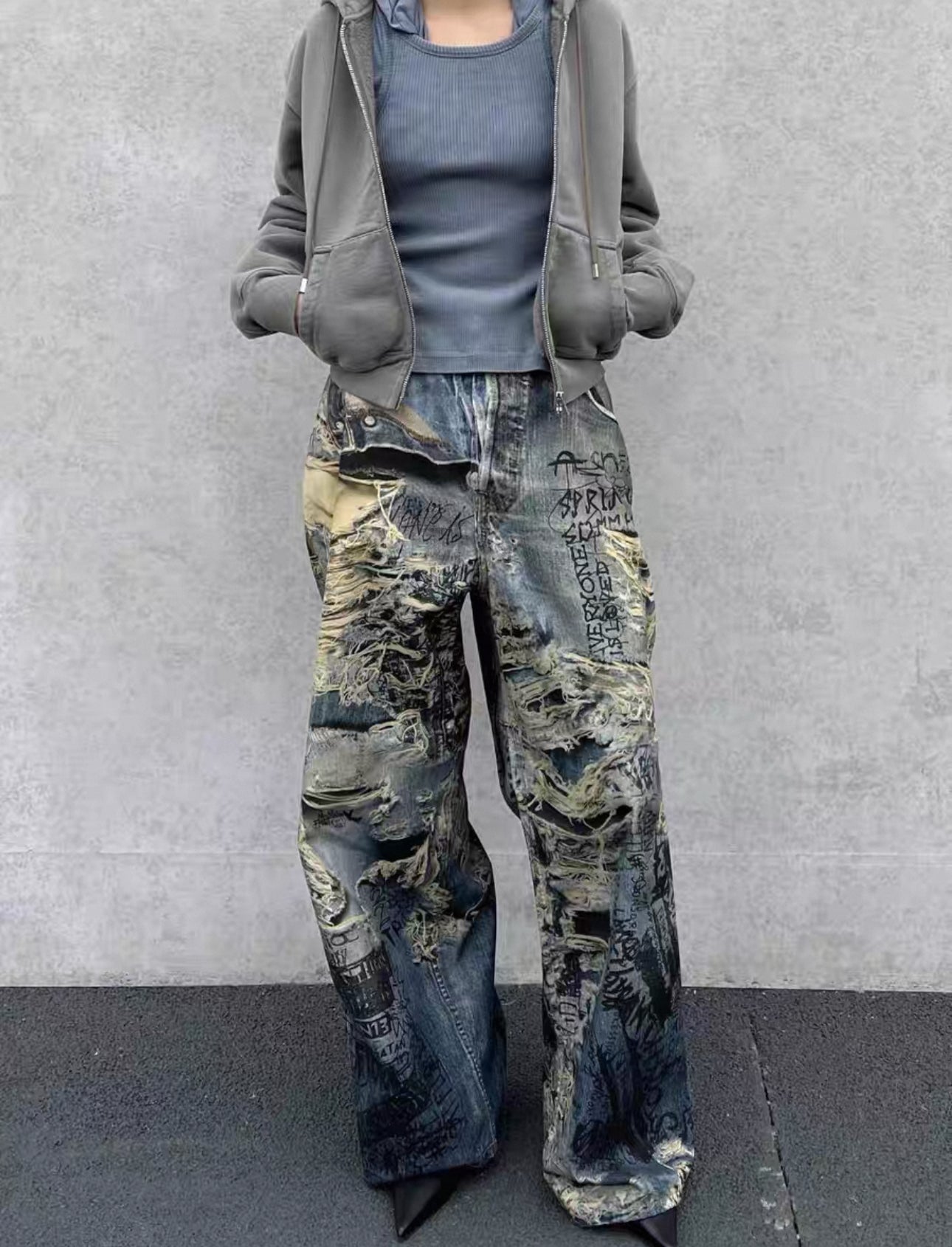 damage print denim A8