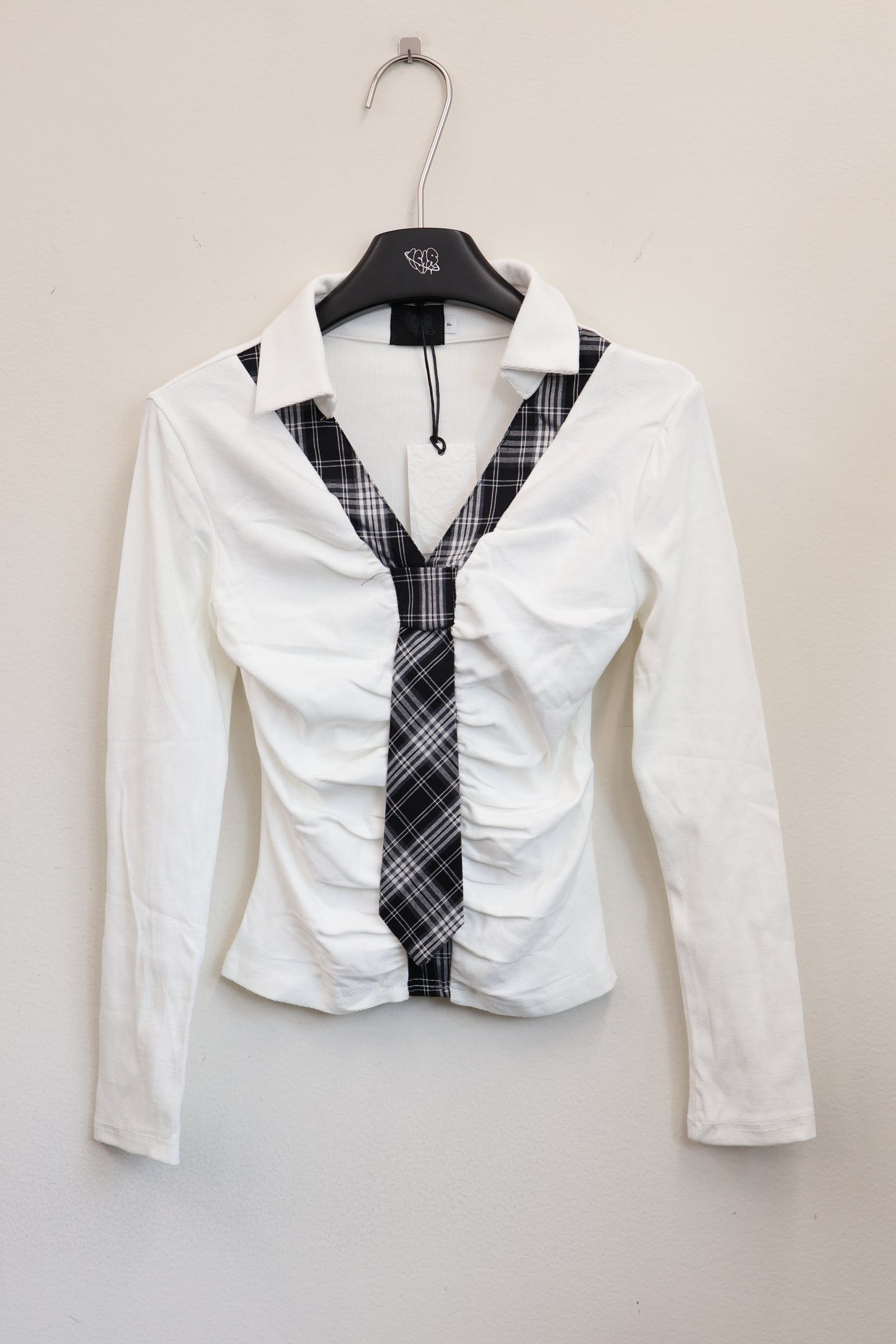 Check Ribbon Gather Shirt A291