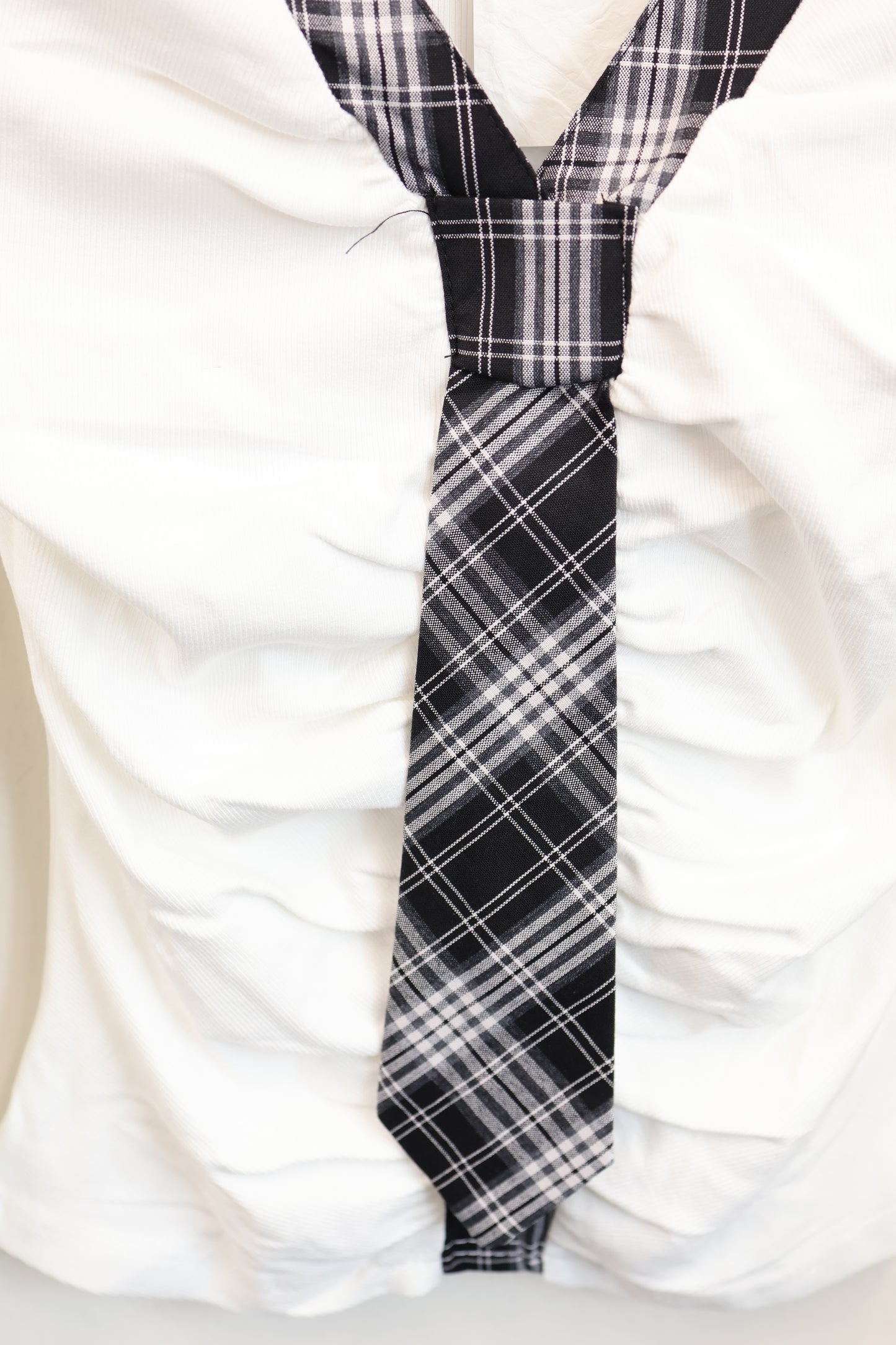 Check Ribbon Gather Shirt A291