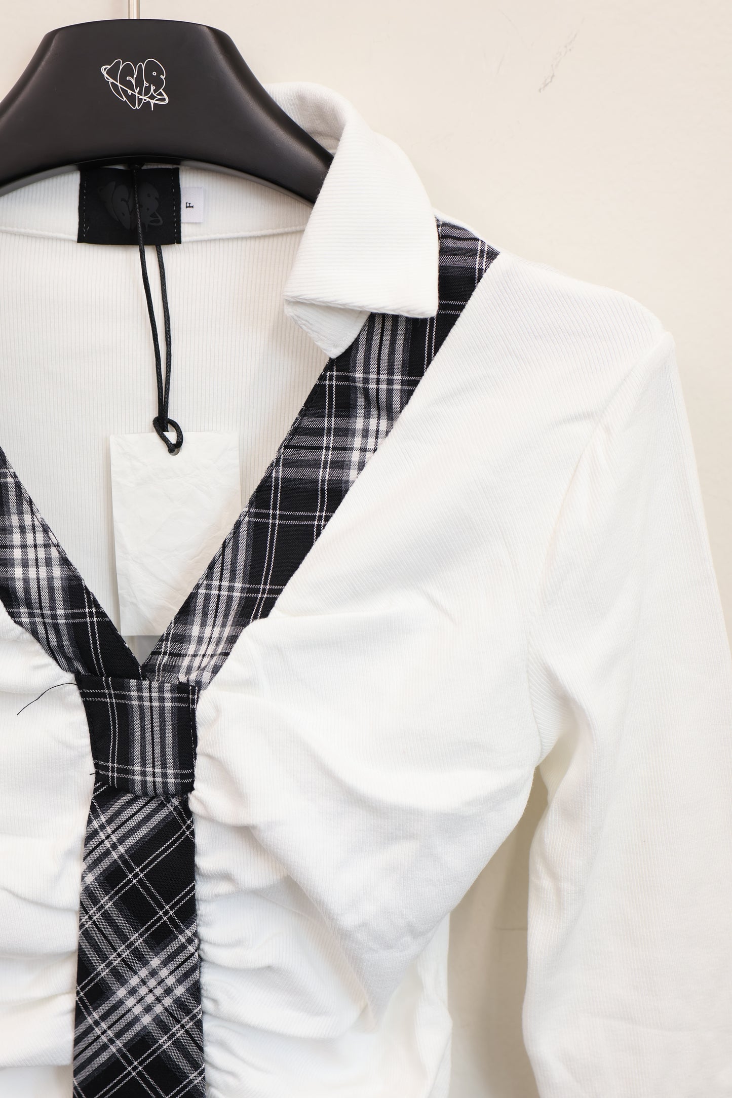 Check Ribbon Gather Shirt A291