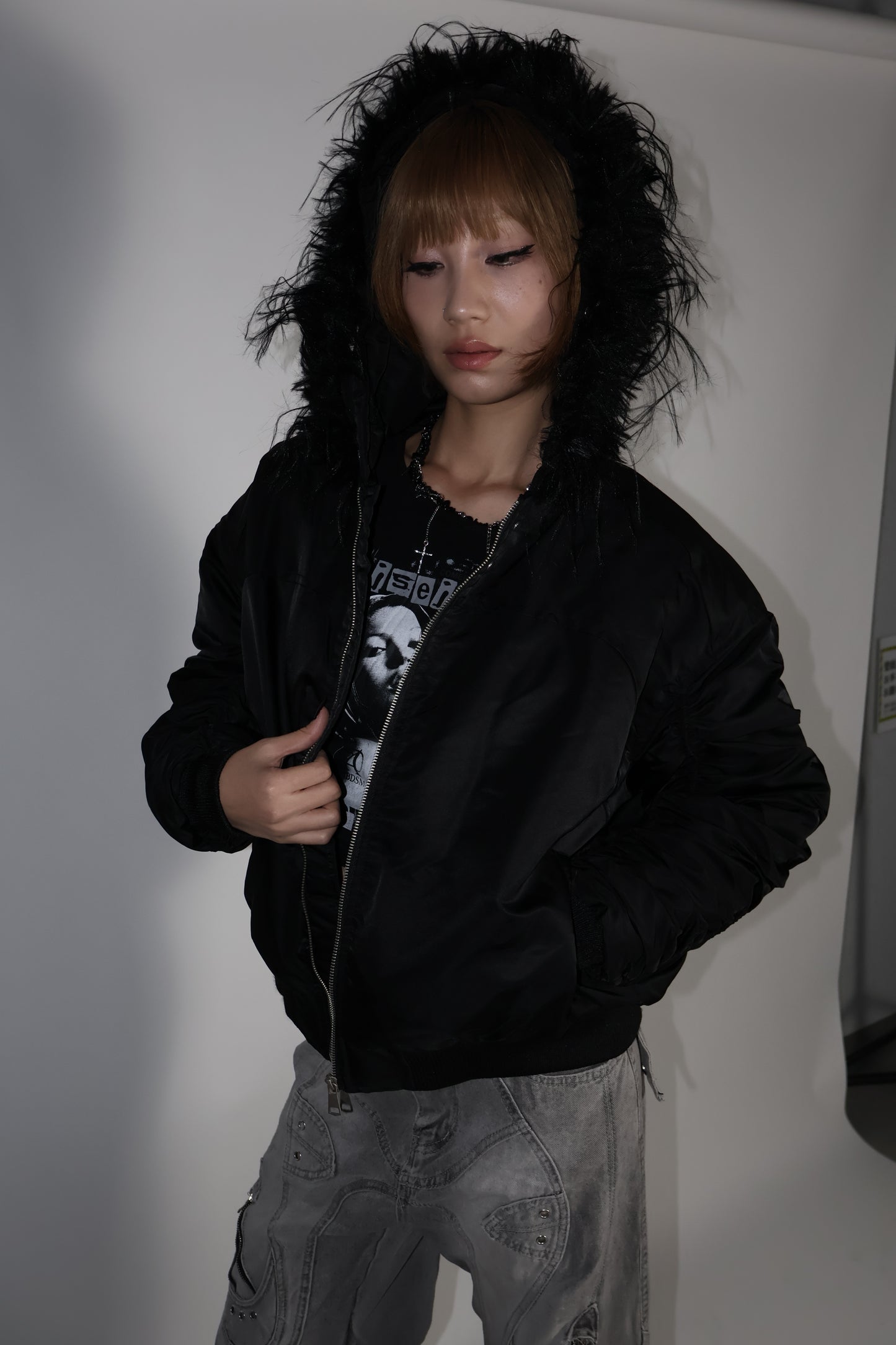 24-K46 arm gather fur jacket A362