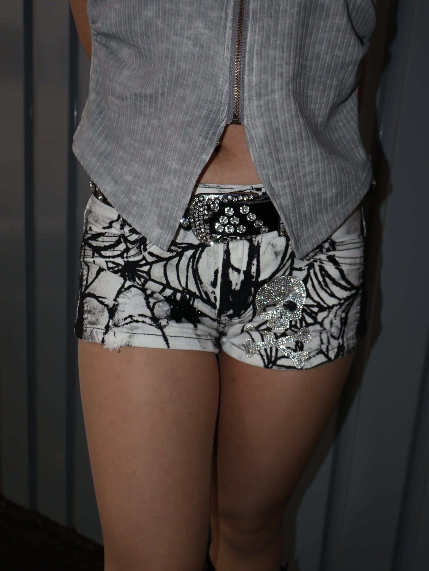 Spider Skull Denim Mini Skirt A542