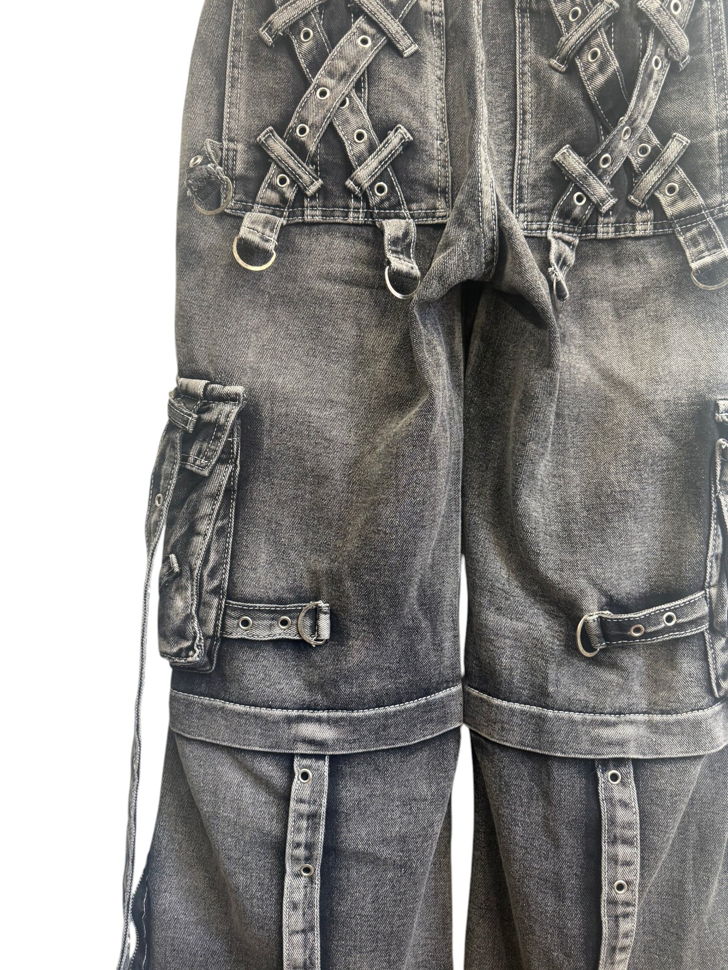 Strap Cargo Denim Pants A569