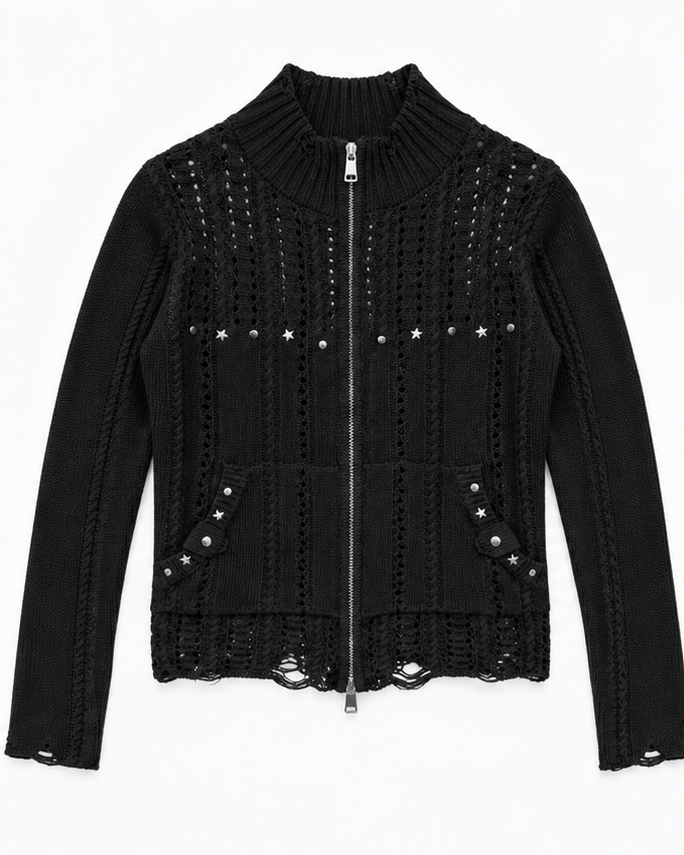 Stud Knit Zip Top A543