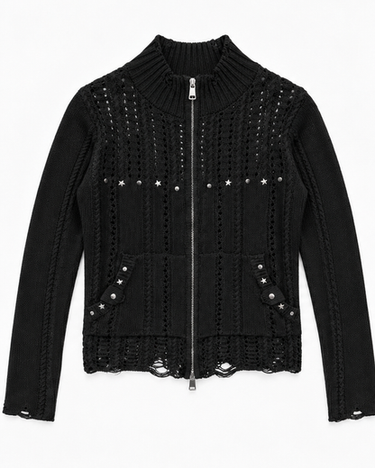 Stud Knit Zip Top A543