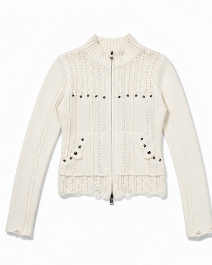 Stud Knit Zip Top A543