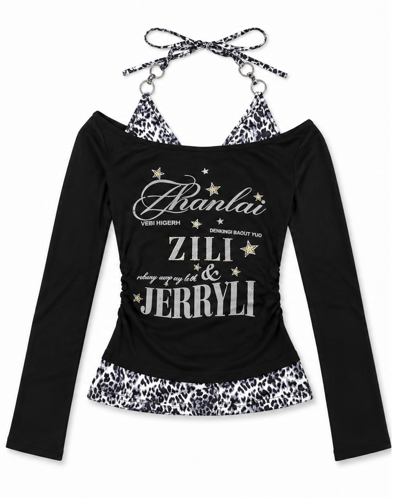 Leopard Trim Top A719　