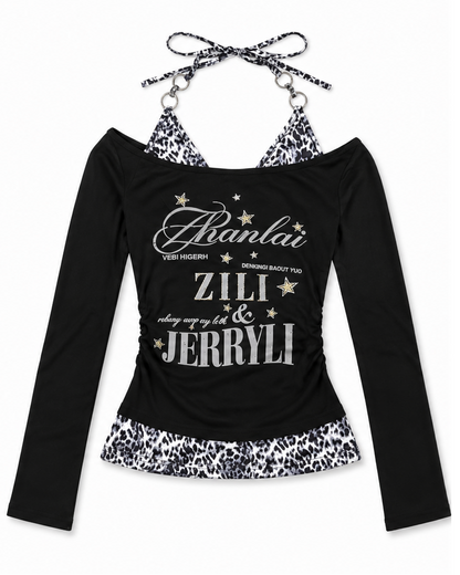 Leopard Trim Top A719　