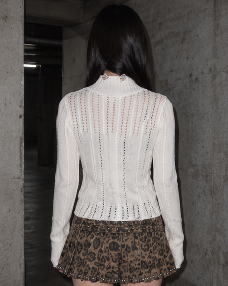 Stud Knit Zip Top A543