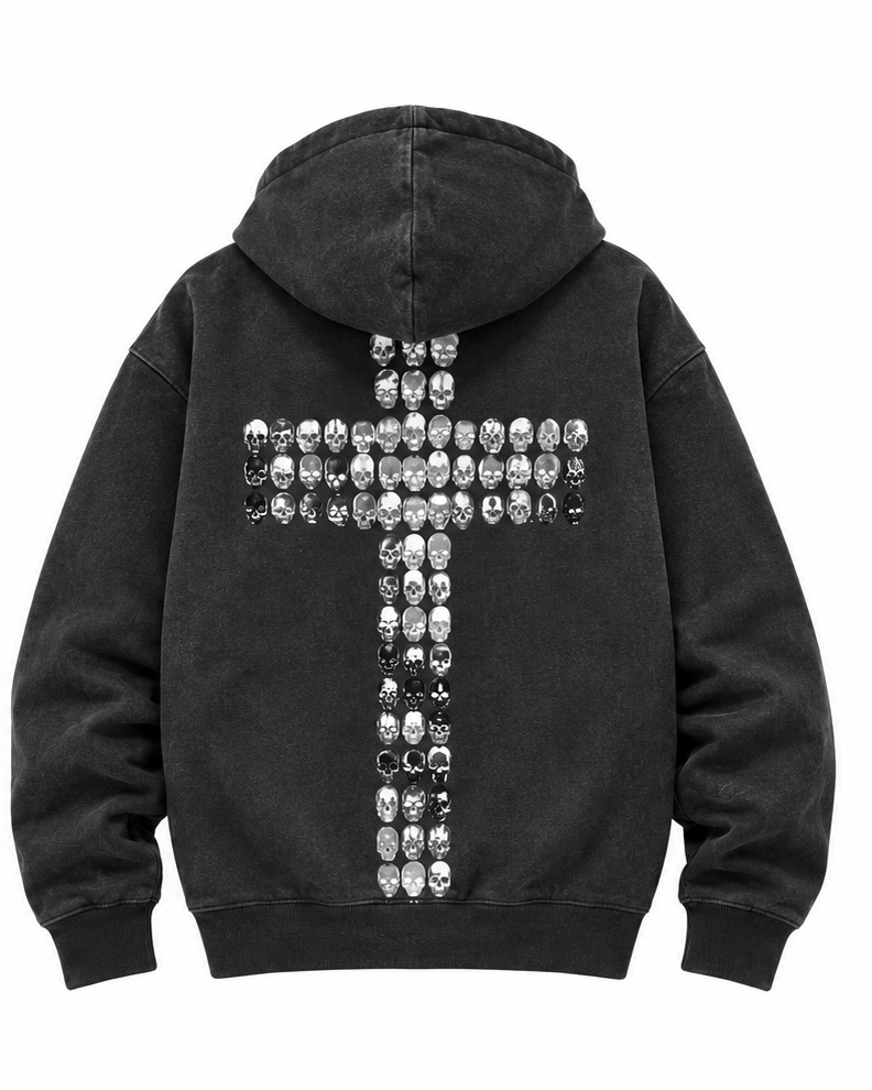 Skull Cross Zip Hoodie A670