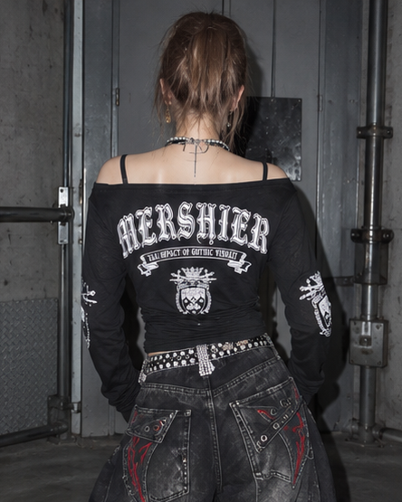 Cut Shoulder Graphic Long Sleeve  A565