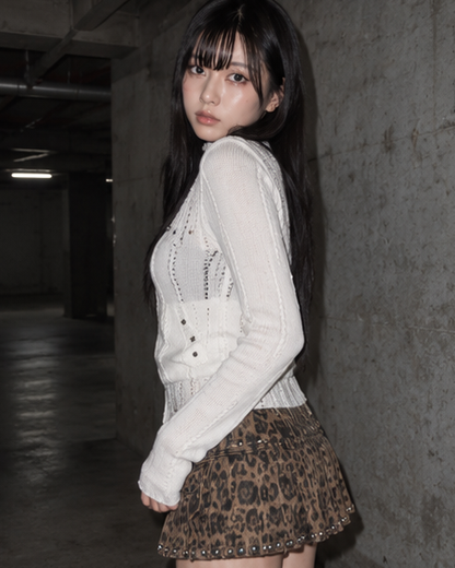 Stud Knit Zip Top A543