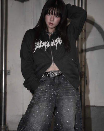 Skull Cross Zip Hoodie A670