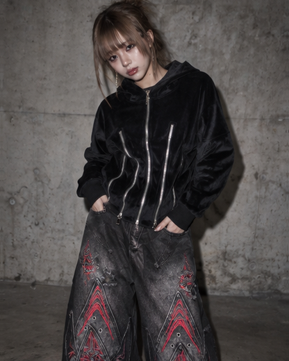 some zip corset short hoodie A374