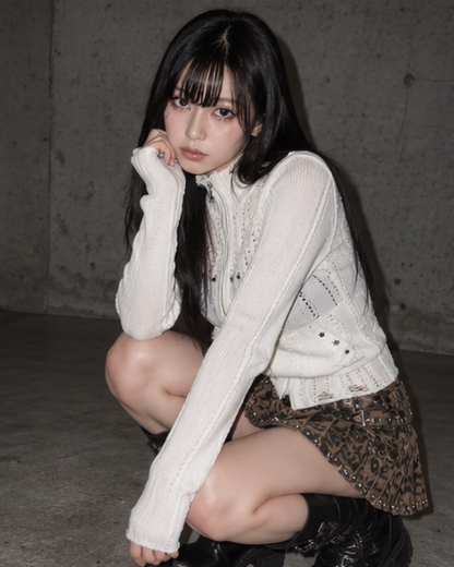 Stud Knit Zip Top A543