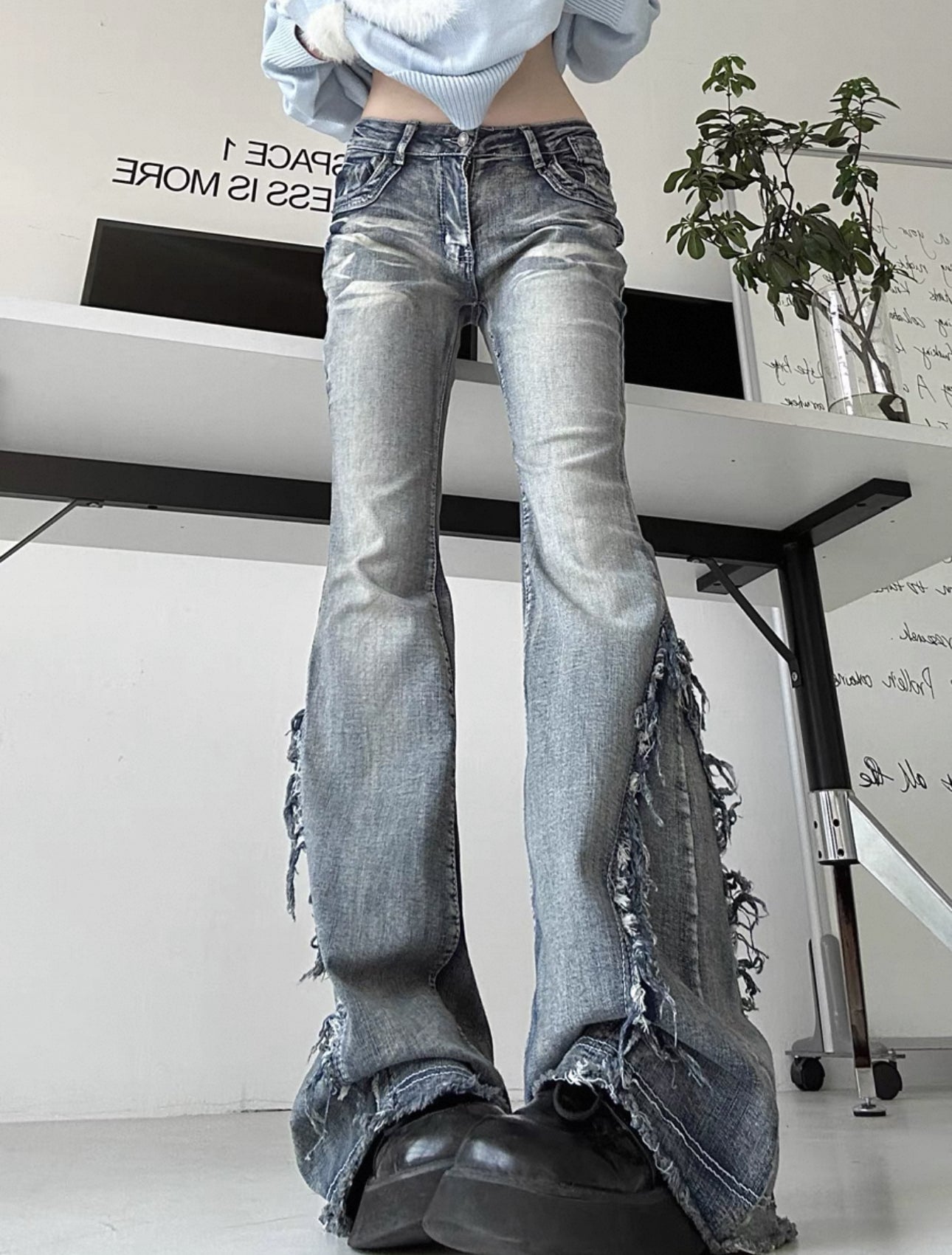 flare denim pants A26