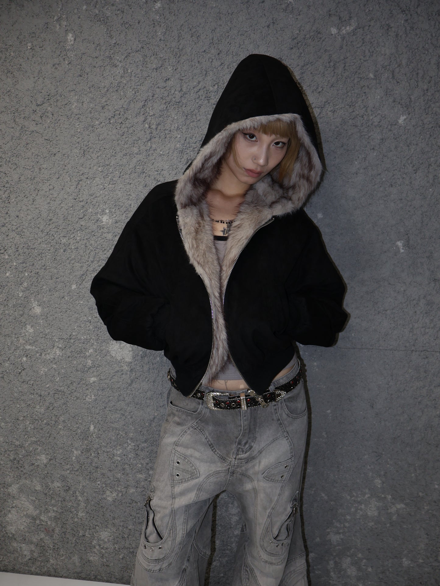 Fuzzy Edge Zip Hoodie　A448