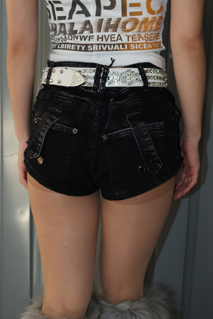 Vise LeatherDenim Shorts A496