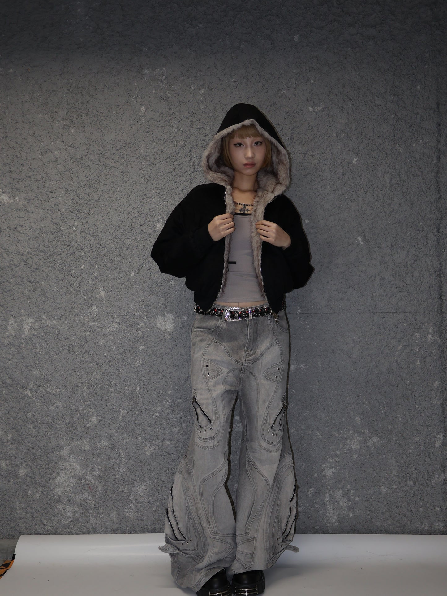 Fuzzy Edge Zip Hoodie　A448