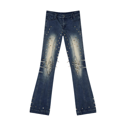 COZY WORLDWIDE Low Waist Spike-Studded Retro Skinny Jeans