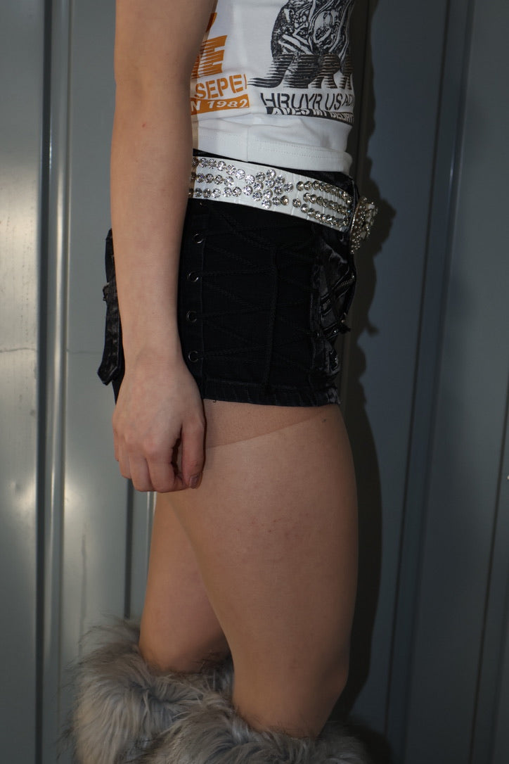 Vise LeatherDenim Shorts A496