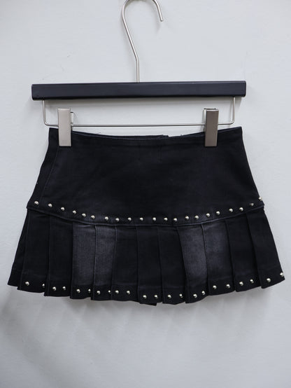 Pleat Denim Mini Skirt A527