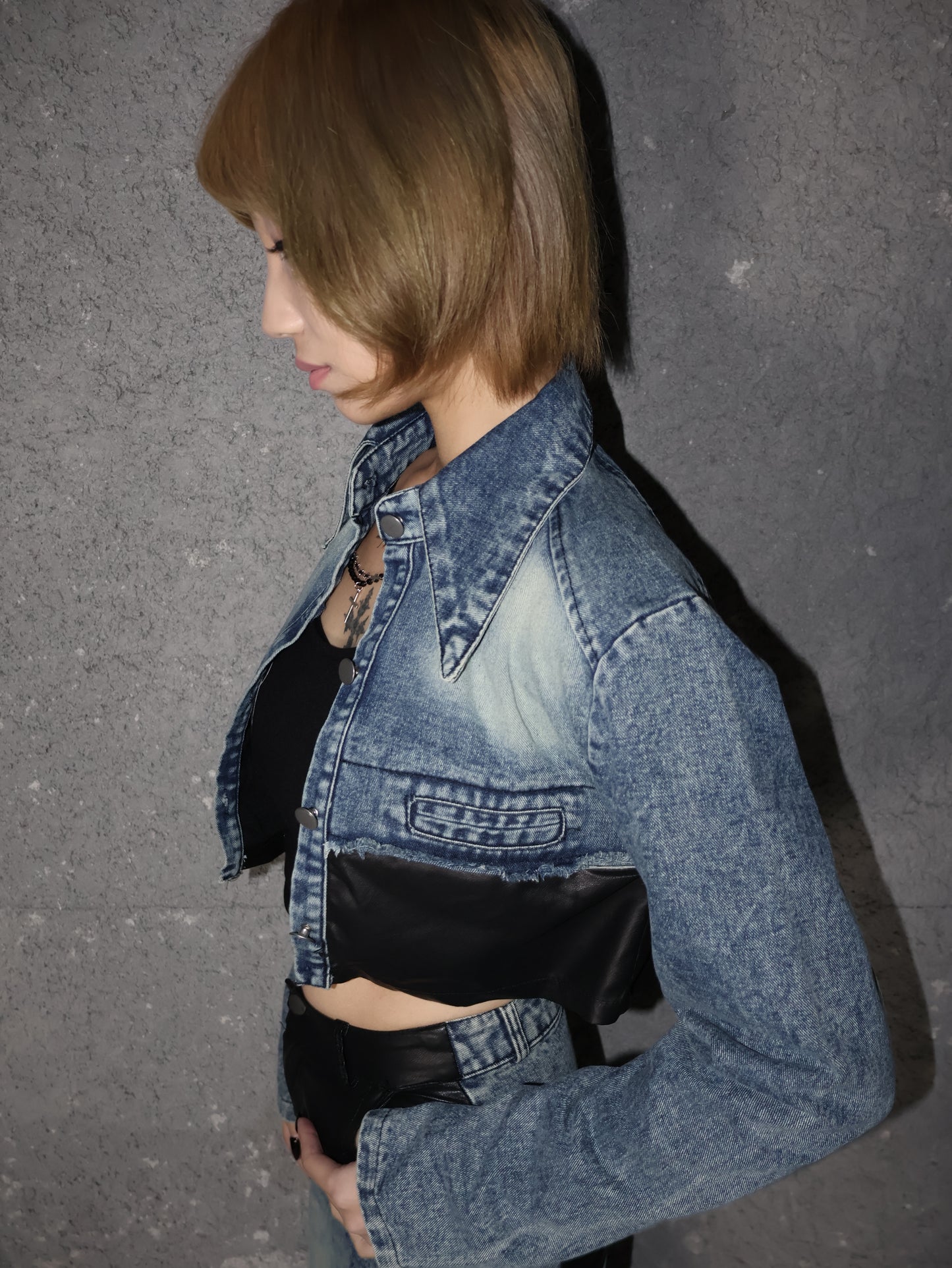 denim leather set up A438