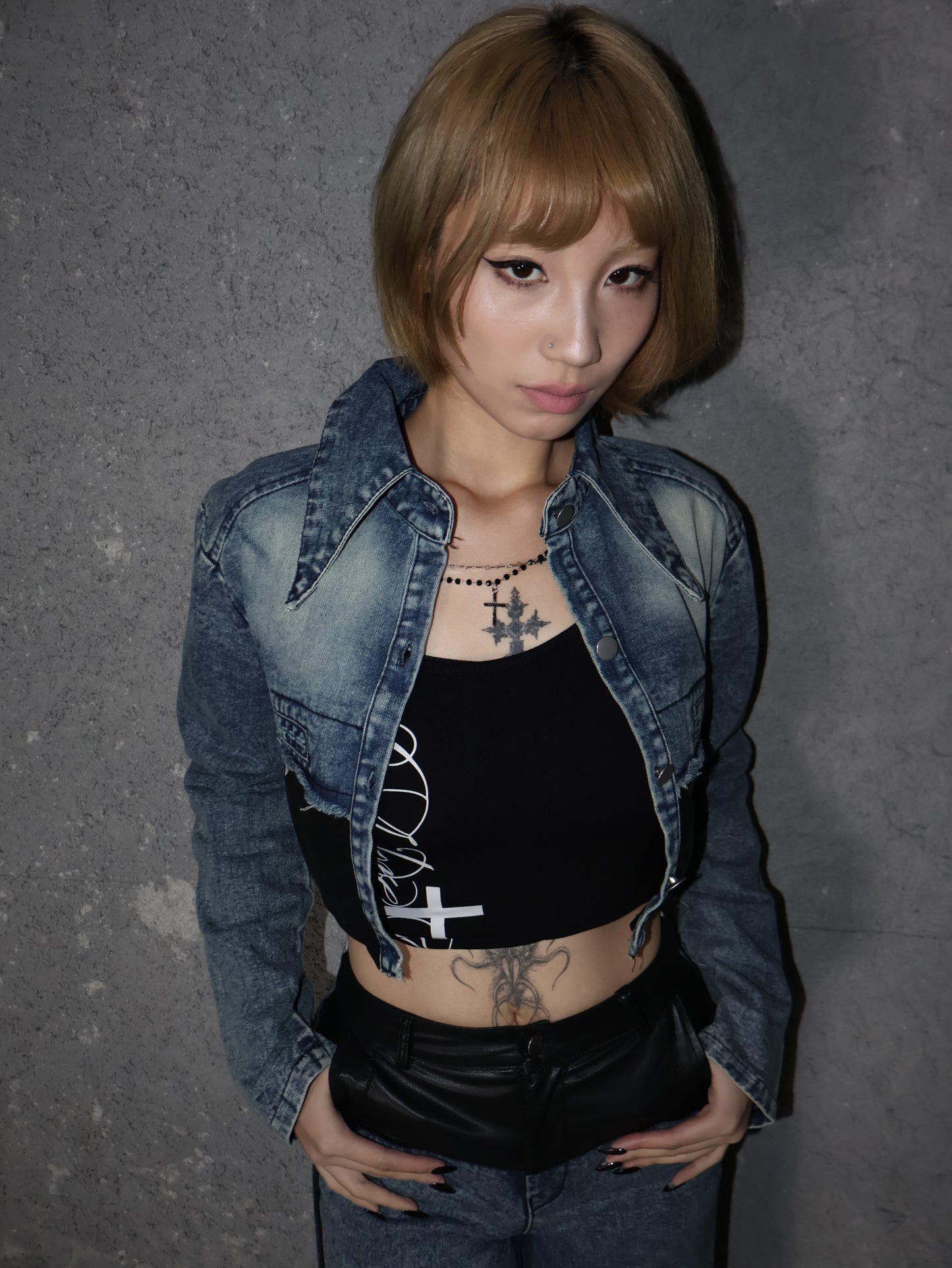 denim leather set up A438