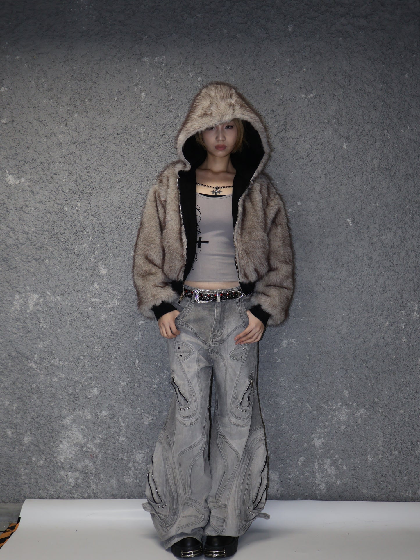 Fuzzy Edge Zip Hoodie　A448