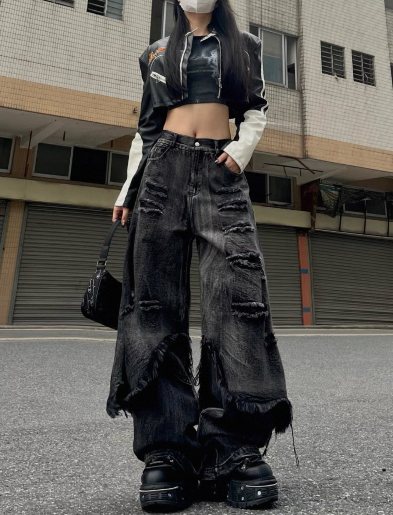 【新品未使用】B.T.S.J. ストレートパンツ S 黒/青 新品未使用】B.T.S.J. ストレートパンツ S 黒/青