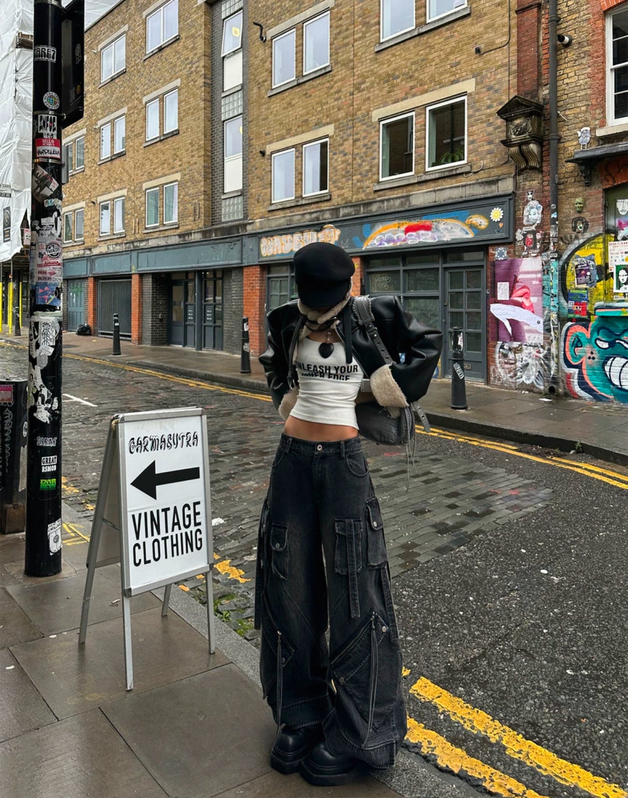 zip pocket straight denim A133