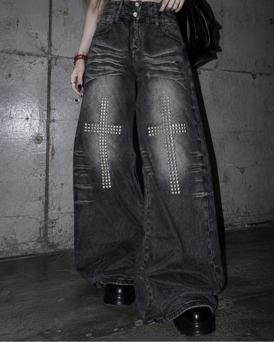 Rhinestone Cross Denim  A704
