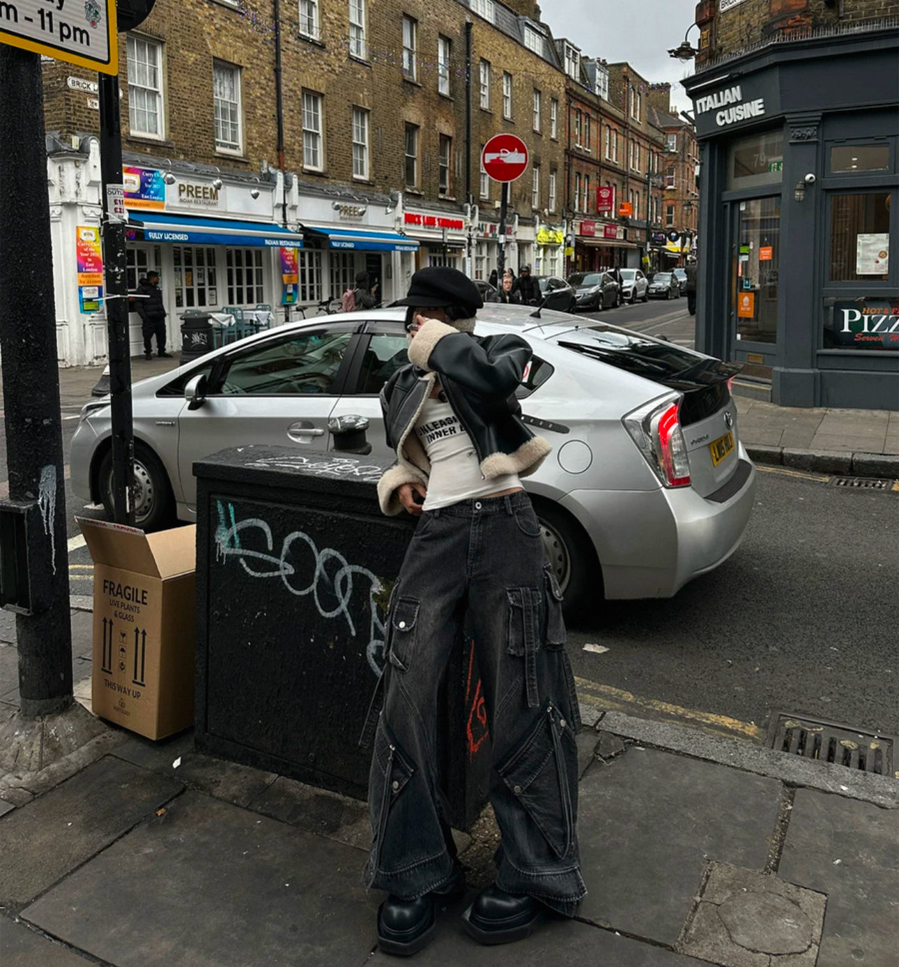 zip pocket straight denim A133