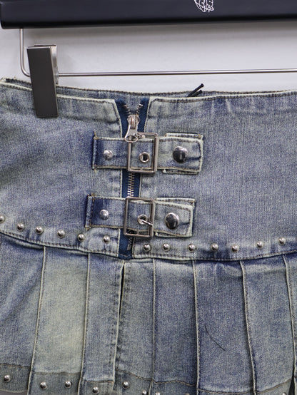 Pleat Denim Mini Skirt A527