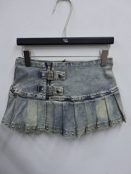 Pleat Denim Mini Skirt A527