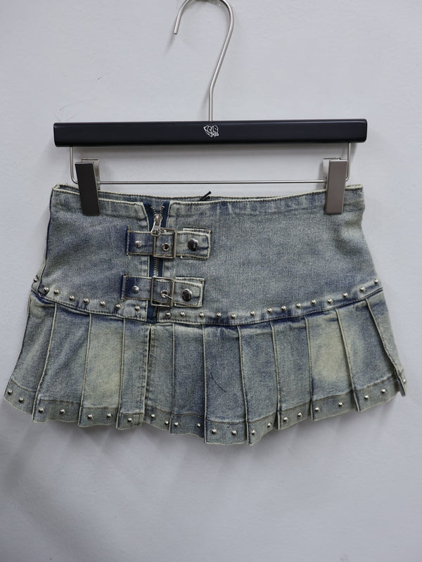 Pleat Denim Mini Skirt A527