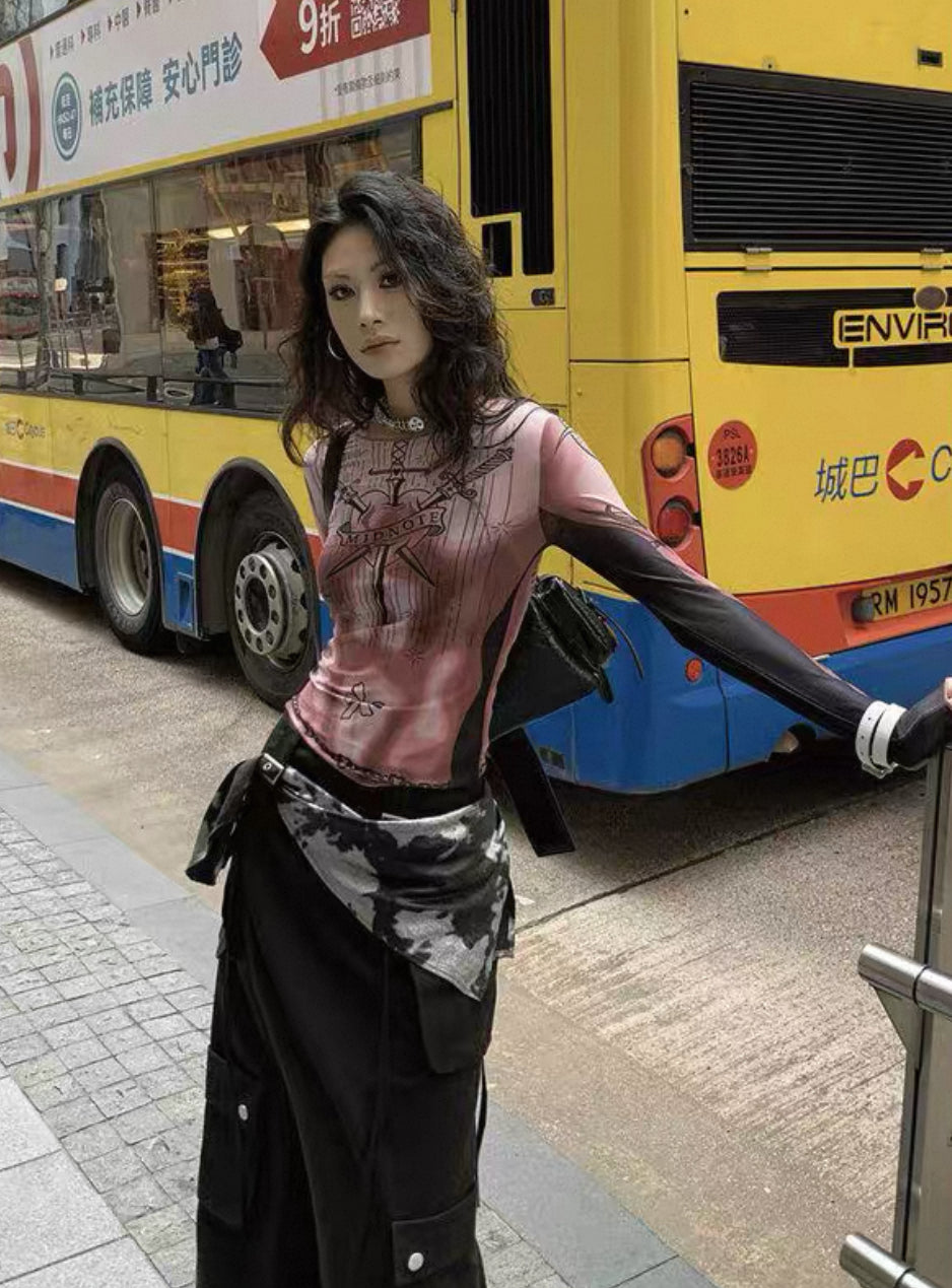 see-through chain tops A81