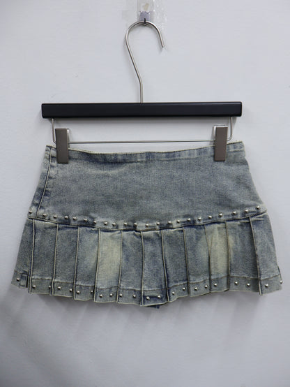 Pleat Denim Mini Skirt A527
