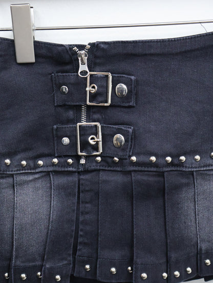 Pleat Denim Mini Skirt A527