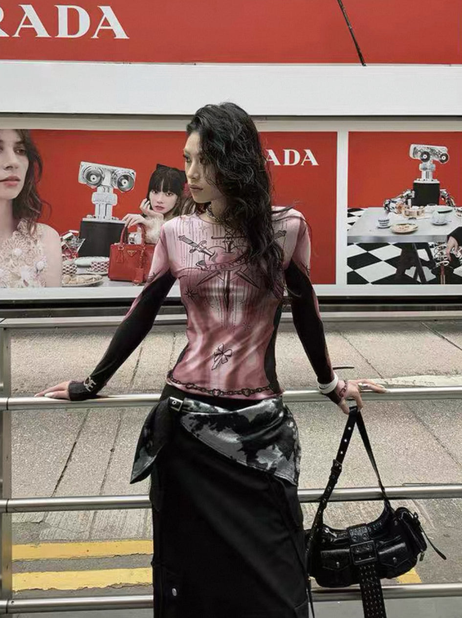 see-through chain tops A81