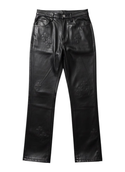 cross leather pants A625