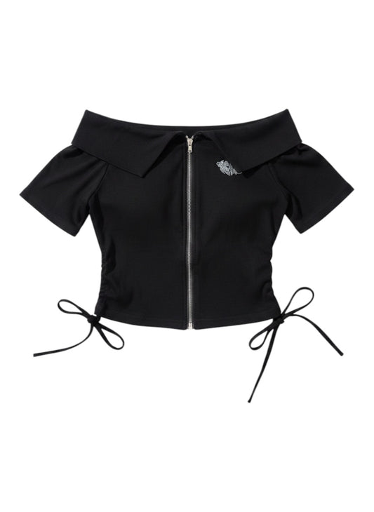 Off-Shoulder Zip Top A629