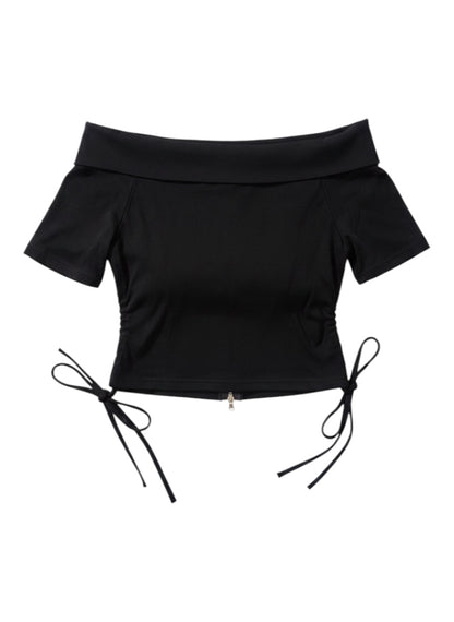 Off-Shoulder Zip Top A629