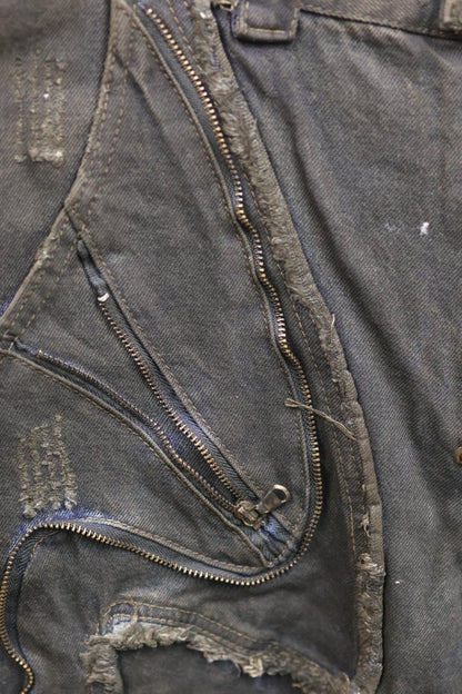 metal zip flare denim　A436