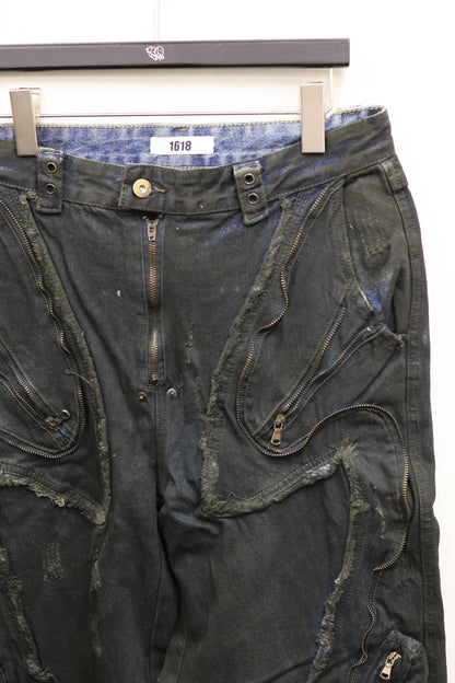 metal zip flare denim　A436